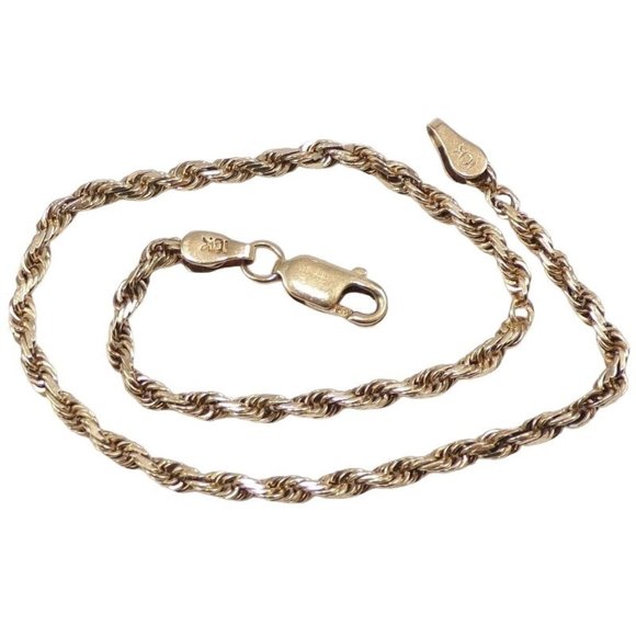 Solid 10K Yellow Gold Twisted Rope Chain Link Bracelet 8" 2mm